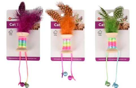 Wood Reel + Feather Toy for Cats petbay.lk